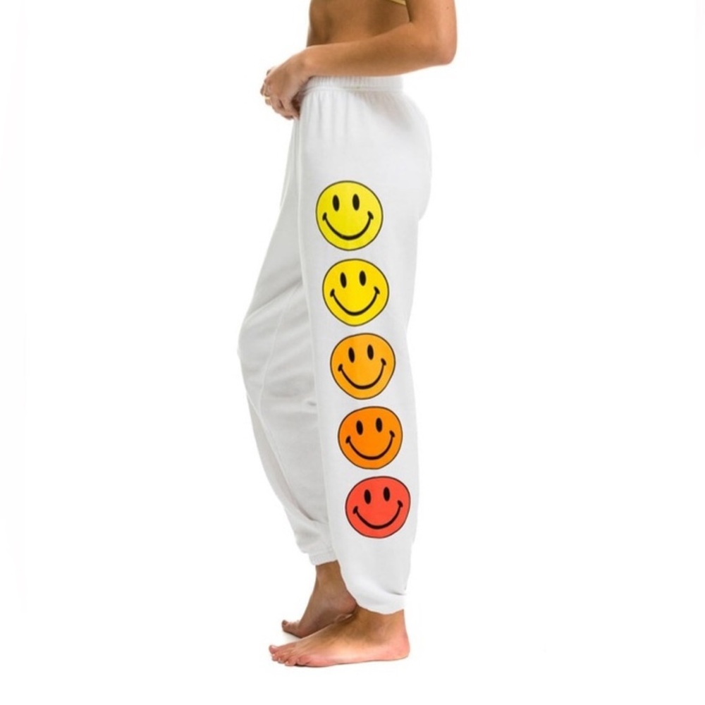 Aviator Nation White Joggers Smiley Sunset NWOT